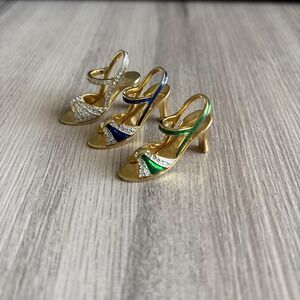 Ruchini Gold/Green, Blue, Diamond Colored Rhinestone Encrusted High Heal Shoes 3